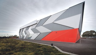External walls are clad with dynamic sporting stripes, which were deliberately chosen to arouse the powerful emotions that an athlete draws upon while competing